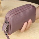 Purple_Women Long Wallet Genuine Leather 3-Layer Zipper Purse Bag Large Capacity Wristlet Clutch Wal