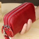 Red_Women Long Wallet Genuine Leather 3-Layer Zipper Purse Bag Large Capacity Wristlet Clutch Wallet