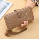 Khaki_New Korean Version of Three Fold Long Multi-card Women's Wallet Ins Fashion Simple Large Capac
