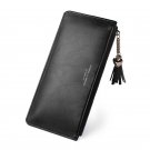 Black_Wallets Women Long Tassel Letter Zipper Coin Purses Female Solid Color Pu Leather Hasp Card Ho