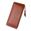 Brown_Wallets Women Long Tassel Letter Zipper Coin Purses Female Solid Color Pu Leather Hasp Card Ho