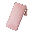 Pink_Wallets Women Long Tassel Letter Zipper Coin Purses Female Solid Color Pu Leather Hasp Card Hol