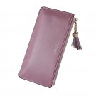 Purple_Wallets Women Long Tassel Letter Zipper Coin Purses Female Solid Color Pu Leather Hasp Card H