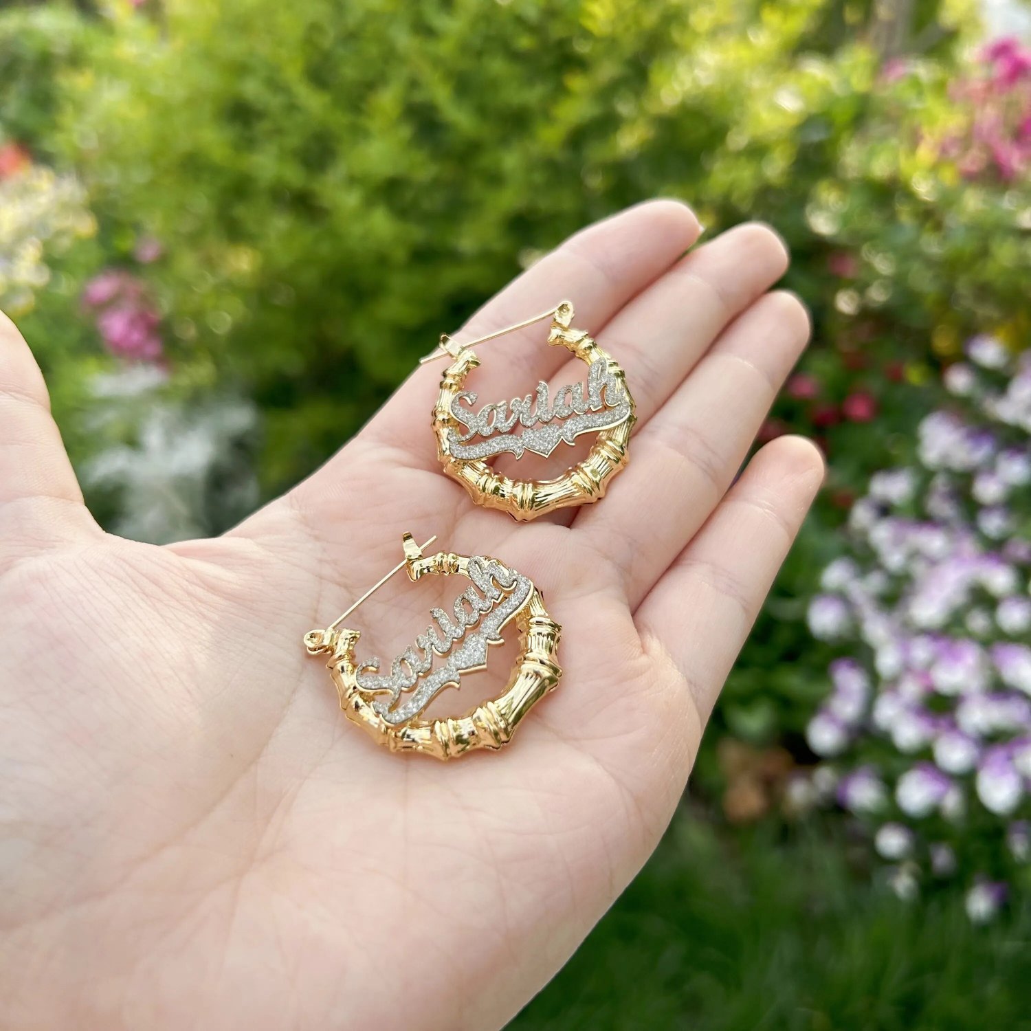 silver_30mm Mini Hoop Earrings For Kids Custom Bling Name Earrings