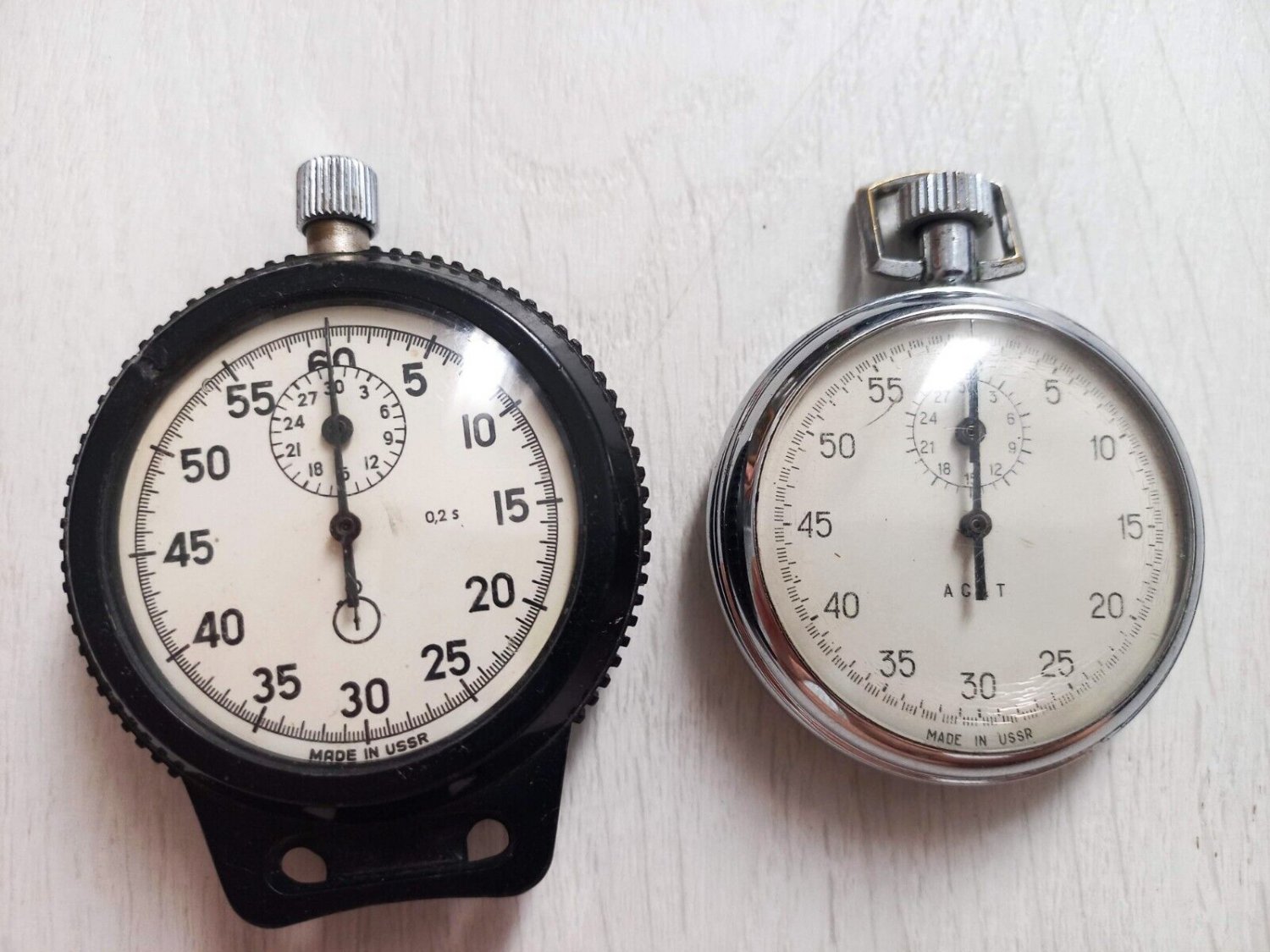 Soviet Stopwatches Agat Two Pieces Lot USSR Russian Working Mechanical Stopwatch
