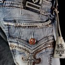 Mens Rock Revival Jeans "Ander" Leather Inserts 34X30