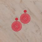 Red Dangle Drop Wooden Filigree Earrings