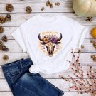 Boho Texas Style Tee Graphic Print Cow Skull Western Top