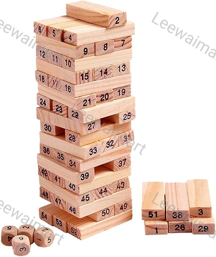 Wooden Blocks 51 Pcs 4 Dice Building Blocks Tumbling Tower Stacking