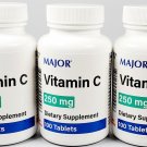 Major Vitamin C 250 mg Ascorbic Acid 100ct -3 Pack