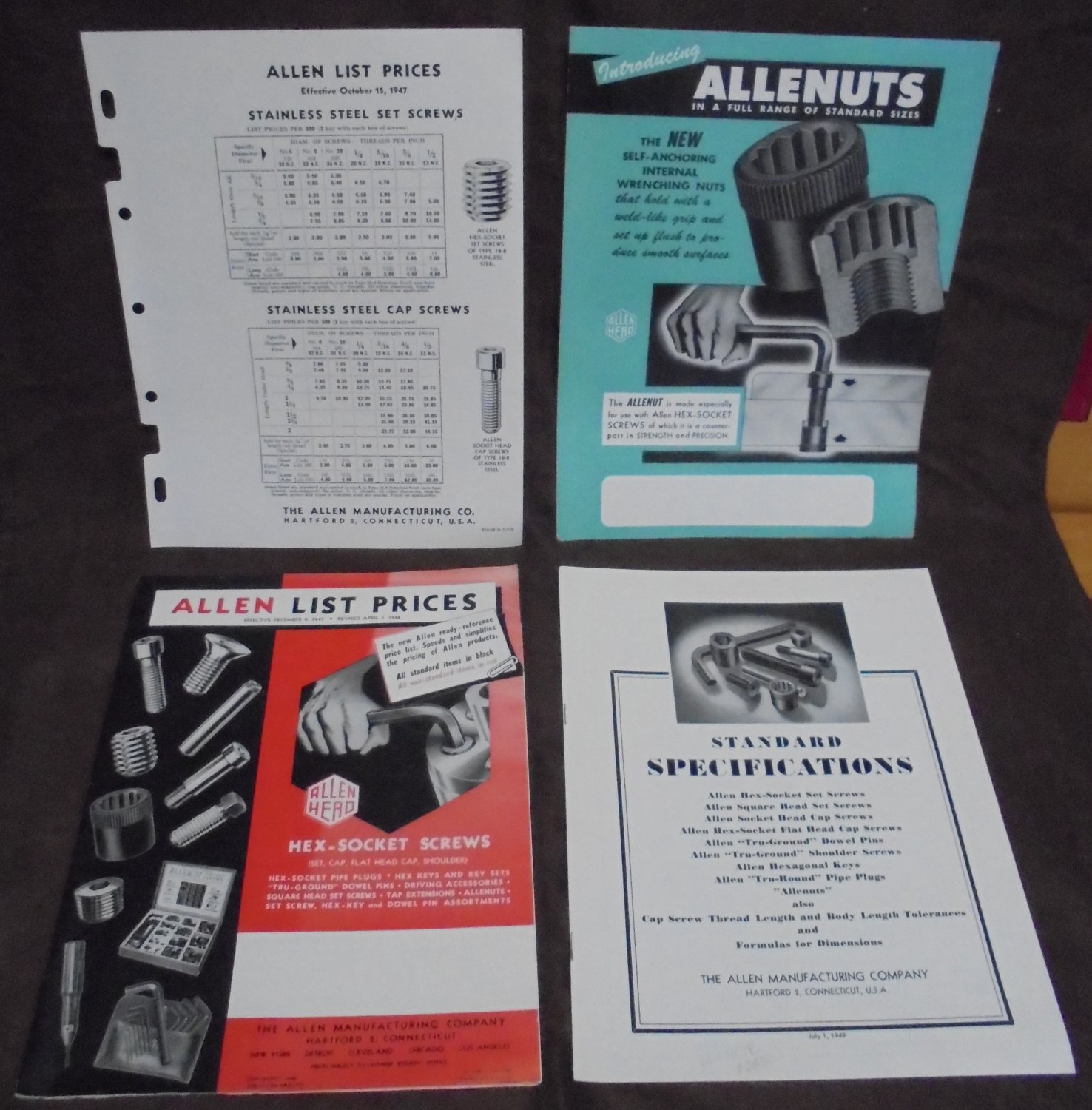 Allen Manufacturing Company 1947-49 catalogs flyer screws tools