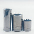 3-Pc CRAFTSMAN Sockets 6pt 1/4" Dr 13mm + 12pt 1/2" Dr 15mm + 6pt 3/8" Dr 18mm 3-Pc CRAFTSMAN Sockets 6pt 1/4" Dr 13mm + 12pt 1/2" Dr 15mm + 6pt 3/8" Dr 18mm