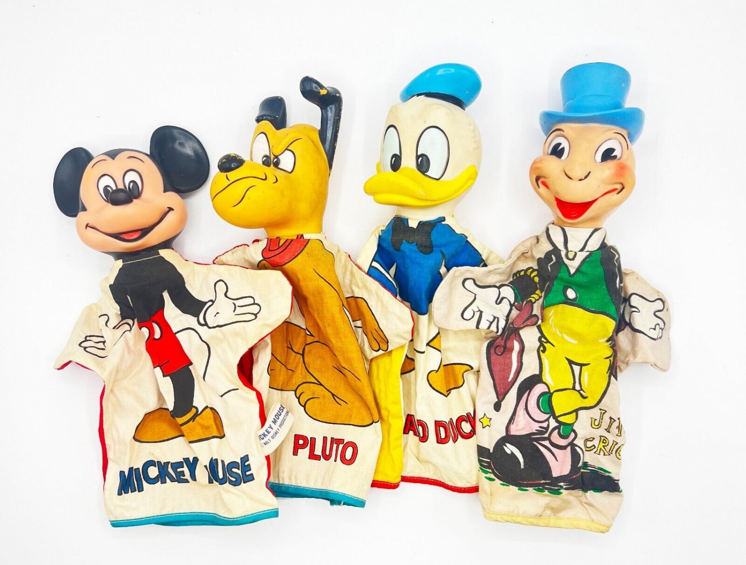 1950's Disney Mickey, Donald, Pluto, Jiminy Cricket, Vintage Hand Puppets