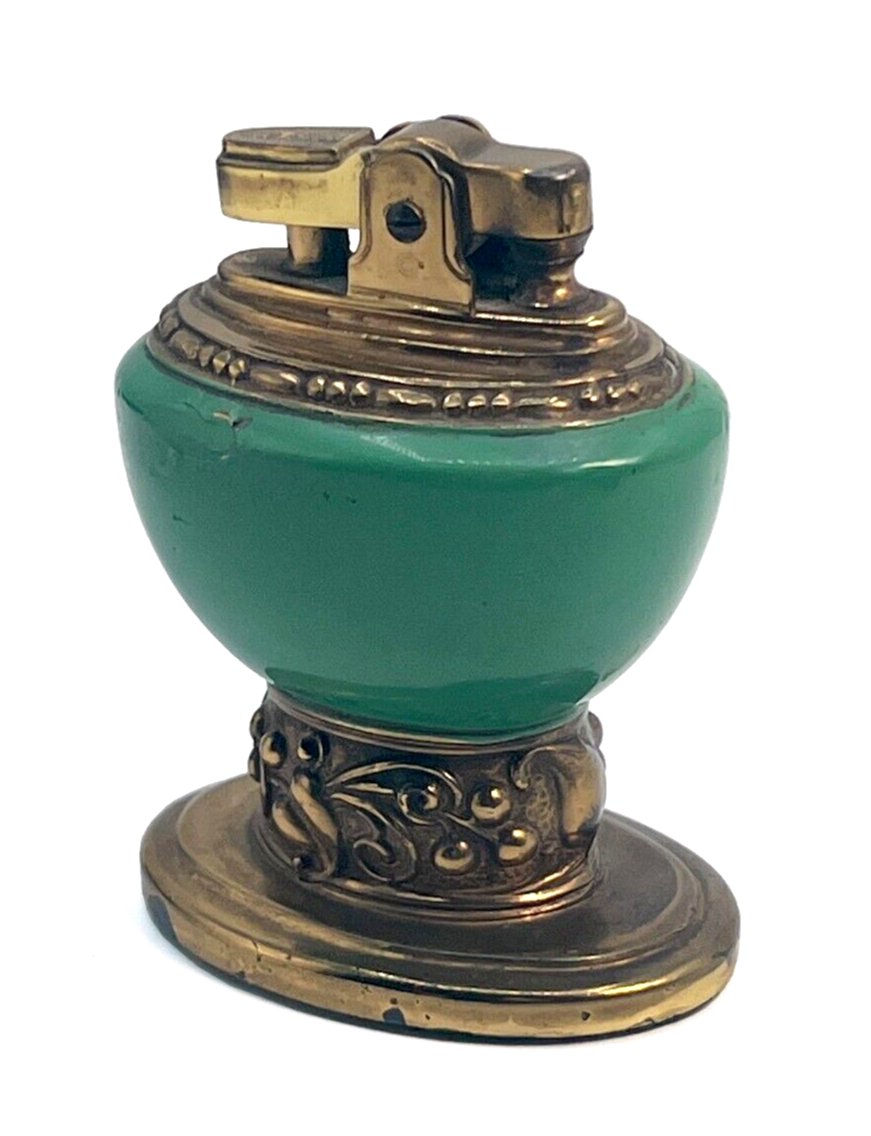 Vintage Ronson LEONA Table Lighter, Emerald Green Enamel + Plated ...