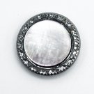 Vintage Mother of Pearl Metal Button Faceted Silver Trim 15/16-in Shank, Large