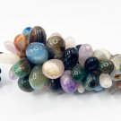 Vintage Brazlian 8-in Polished Agate Gemstone Grape Cluster w/Marbled Blue Leaf