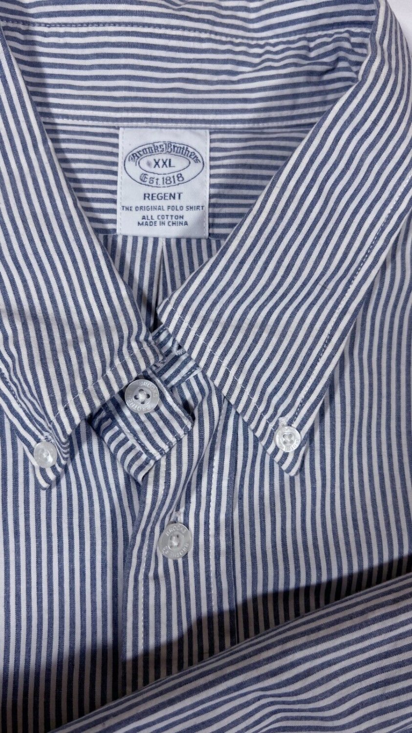 Brooks Brothers REGENT Short Sleeve Button-Down Check Shirt, Men's Size XL cotton blue type Vintage Second Hand