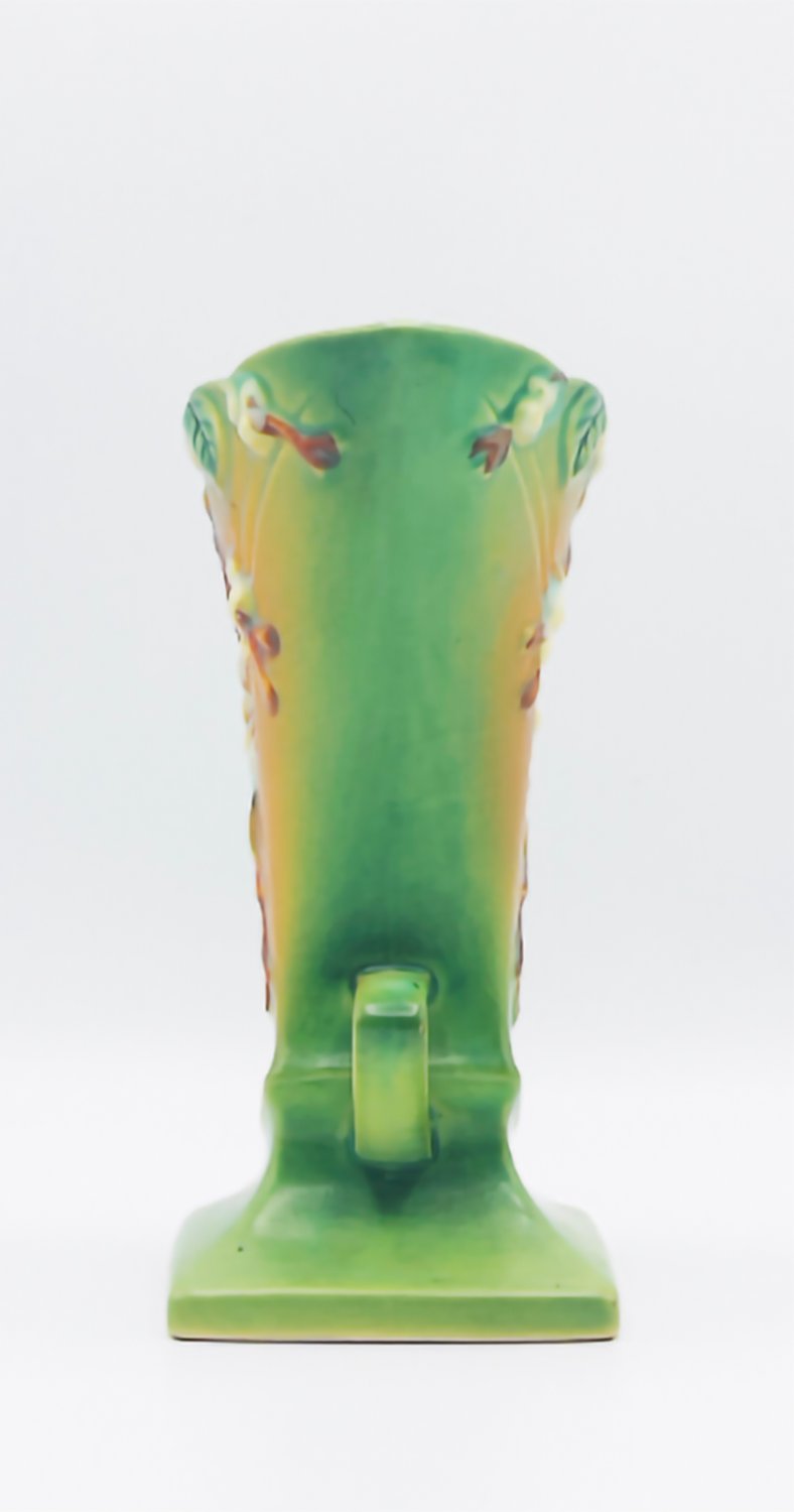 Vintage Roseville USA Pottery, 7Inch Snowberry Vase in Green, 1V17