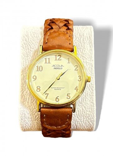 Timex Acqua Indiglo Backlit Water Resistant Quartz Watch w Brown Leather Band