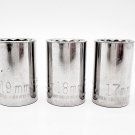 CRAFTSMAN 3-Piece, 1/2" Drive, 12 Point, Metrc Shallow Sockets 17mm, 18mm, 19mm CRAFTSMAN 3-Piece, 1/2" Drive, 12 Point, Metrc Shallow Sockets 17mm, 18mm, 19mm