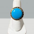 Vintage Round Light-Blue "Turquoise" Cabochon Silver & Goldtone Adjustable Ring Vintage Round Light-Blue "Turquoise" Cabochon Silver & Goldtone Adjustable Ring