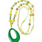 Vintage Green & Brown Wood Beaded Cord Neckleace with Oval Pendant Vintage Green & Brown Wood Beaded Cord Neckleace with Oval Pendant