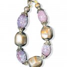 Purple Blue Flower Agate Quartz Candy Wrap Bead & Antiqued Brass Nugget Bracelet Purple Blue Flower Agate Quartz Candy Wrap Bead & Antiqued Brass Nugget Bracelet