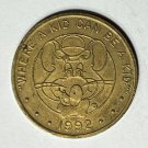 1992 CHUCK E CHEESE 25 Cent WHERE A KID CAN BE... Brass Game Token, Date Stamped 1992 CHUCK E CHEESE 25 Cent WHERE A KID CAN BE... Brass Game Token, Date Stamped