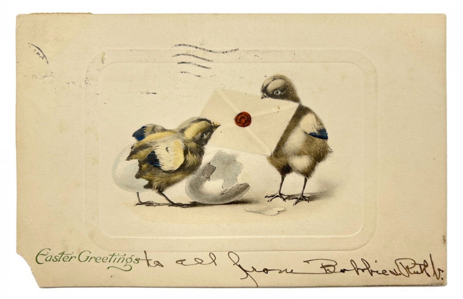 Postcard - Easter Greetings -  Spring Chicks #4005 Art 'de Vienne, Germany 1912