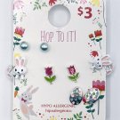 4 Pairs Adorable Girls Easter Bunny "Hop to it!" Stud Pierced Earring Set