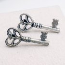 Antiqued Silver Skeleton Key Stud Earrings, 1" Antiqued Silver Skeleton Key Stud Earrings, 1"