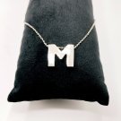 Silver Tone Thick Single Monogram Letter "M" Pendant on 16" Choker Cable Chain Silver Tone Thick Single Monogram Letter "M" Pendant on 16" Choker Cable Chain