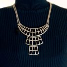 VIntage 18" Brushed Gold Tone Tiered Geometric Plate Bib on Box Chain Necklace VIntage 18" Brushed Gold Tone Tiered Geometric Plate Bib on Box Chain Necklace