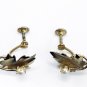 Vintage Gold Tone Maple Leaf & Pearl Screwback Clip-on Earrings