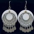 Vintage Mother of Pearl & Bohemian Chandelier Coin Dangle Earrings