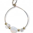 Single 1.5" Gold Hoop Clear Glass, Brass + Moonstone Bead Leverback Earring Single 1.5" Gold Hoop Clear Glass, Brass + Moonstone Bead Leverback Earring
