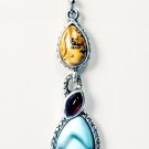 925 Sterling Silver Jasper, Tourquoise & Garnet Drop Dangle Single Earring
