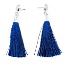 Silver & Royal Blue Boho 2" Tassels on Posts Earrings