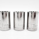 CRAFTSMAN 3-Piece, 1/2" Drive, 12 Point Metric 17mm, 18mm, 19mm Shallow Sockets CRAFTSMAN 3-Piece, 1/2" Drive, 12 Point Metric 17mm, 18mm, 19mm Shallow Sockets