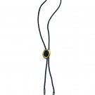 Black Faux Onyx & Gold tone Slide Tassel Black Leather BOLO Tie