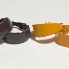 2 Pairs 1980's Leather Weather Brown & Yellow Enamel Clip-on 1" Hoop Earrings 2 Pairs 1980's Leather Weather Brown & Yellow Enamel Clip-on 1" Hoop Earrings