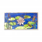 Artisan Stained Glass Transom Window Dragonflies, Cattails & Lily Pads 28" x 14"