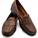 Cole Haan Men's 11.5M Italy Bragano Brown Leather Woven Slip-on Penny Loafers