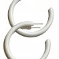Vintage Large White Enamel Open Hoop Earrings w/ Stainless Steel Posts