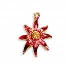 Vintage Goldtone Faux Citrine & Red Edelweiss 1/2-inch Charm Pendant