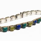 Vintage 7" Native American Sterling, Lapis, Malachite & Olive Jasper Bracelet