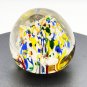 Millefiori Confetti Multicolor Controlled Bubble, 2" Art Glass Paperweight