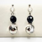 Sterling Silver .925 Accented Black & Clear Glass Bead Dangle Earrings Sterling Silver .925 Accented Black & Clear Glass Bead Dangle Earrings