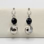 Sterling Silver .925 Accented Black & Clear Glass Bead Dangle Earrings