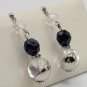 Sterling Silver .925 Accented Black & Clear Glass Bead Dangle Earrings